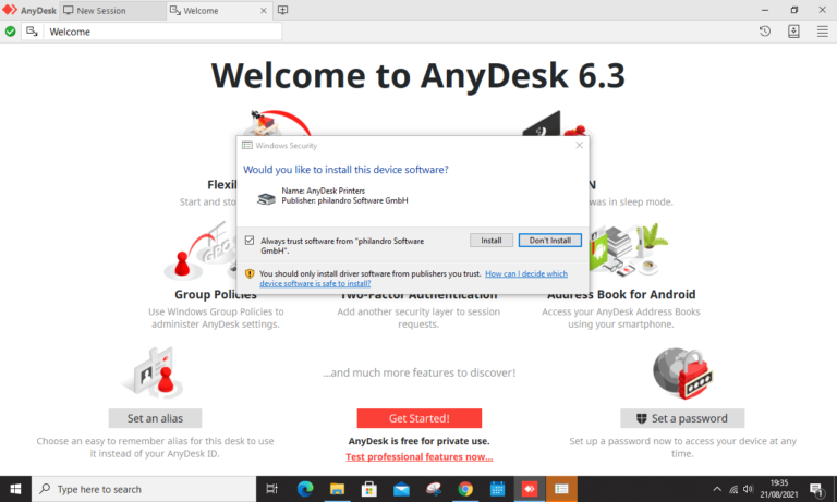 anydesk install for windows 10